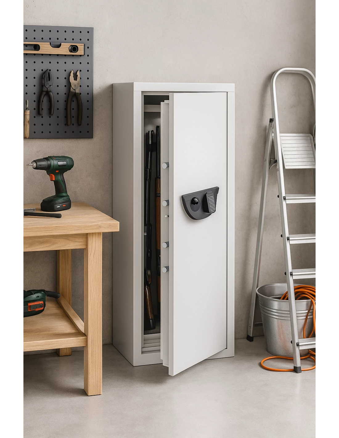 Armoire À Fusils Burg Wachter Ranger 800  8 E FP Serrure Biométrique installé dans un garage armoire-forte-fusils-Armoire À Fusils Burg Wachter Ranger 800 / 8 E FP Serrure Biométrique-2